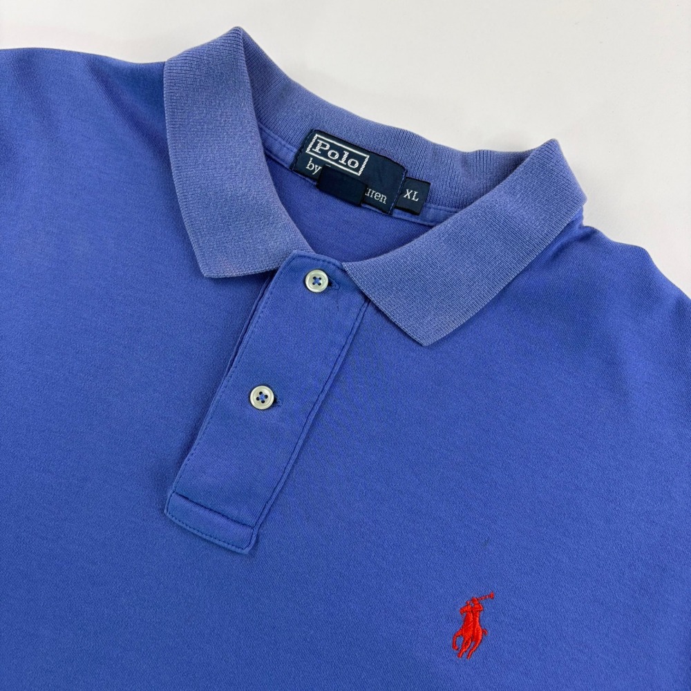Polo Ralph Lauren Vintage 90s Polo Shirt Mens XL Blue Short Sleeve Red Pony Logo